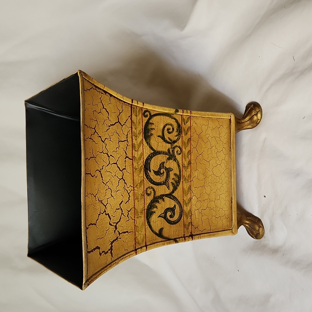 Decorative Vintage Metalware Footed Planter Crackle Painted Design Foreside